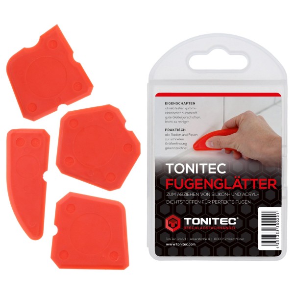 ToniTec® Fugenglätter Set 4 teilig Fugenabzieher für Silikon und Acryldichtstoffe Fugenspachtel Silikonabzieher