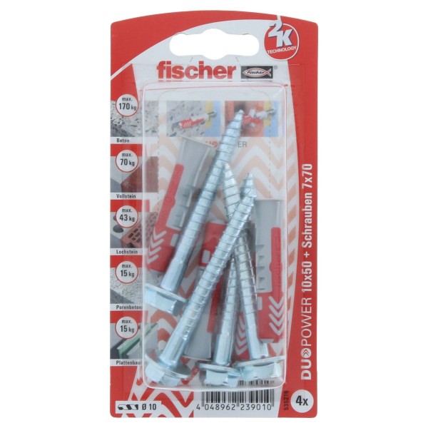 Fischer DUOPOWER 10x50 S Dübel mit Schraube 4 Stück