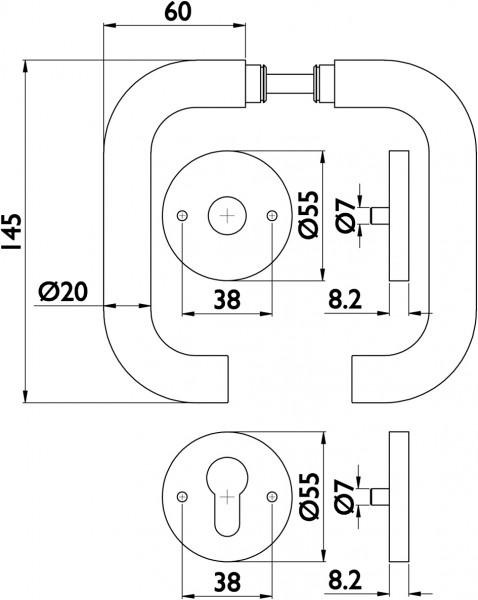 APTEC Wechselgarnitur BASIC 01 PZW rechts Kl. OF 60 Edelstahl matt m Rosette