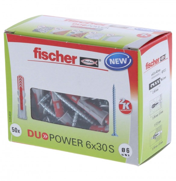 Fischer DUOPOWER 6x30 S Dübel mit Schraube 50 Stück